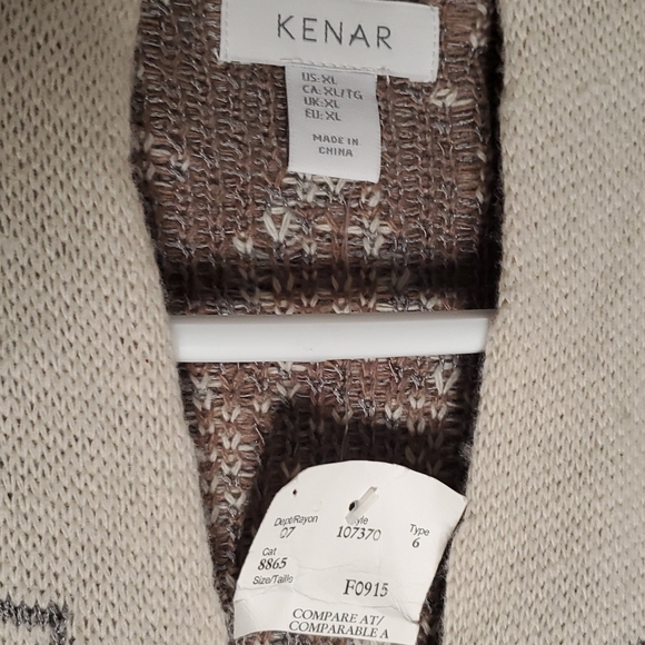 NWT Kenar sz XL 18%Wool Aztec Open Pockets Nude Soft Toned Cardigan Sweater - Picture 4 of 10